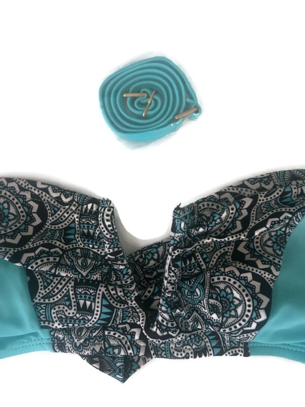 Urban Sea Teal Black Paisley Bandeau Bikini 2-Pc Boho Swimsuit Set Size Small - Picture 2 of 6